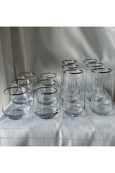 Şahika Kristal cama atılan imza Set of 12 Duru Platinum Water and Soft Drink Glasses