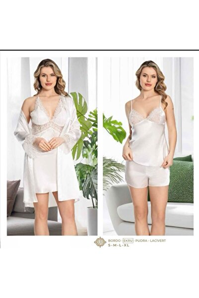 The Clover Kadın Saten Dantel Detaylı 6'lı Çeyizlik Gecelik & Pijama Seti TH0...