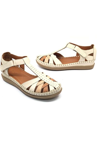 Venüs Margit Genuine Leather Comfort Orthopedic Women's Sandals Beige