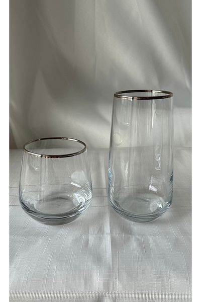 Şahika Kristal cama atılan imza Set of 12 Duru Platinum Water and Soft Drink Glasses