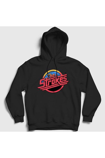 Presmono Унисекс черен суитшърт с качулка и винтидж лого The Strokes 525423tt
