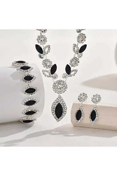 Monarque White Bridal Jewelry Set: Mixed Discontinuity Flower, Necklace, Earrings and Bracelet