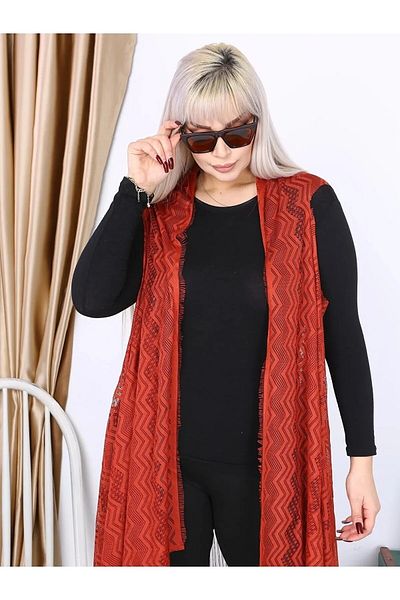 MODA Asi̇Metri̇K Kesi̇M Tasseled Large Size Lace Vest