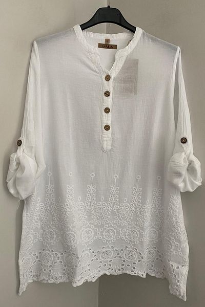 AYASOFYA OTANTIK White Buttoned Madam Dress 100% Cotton Long Sleeve Turkish