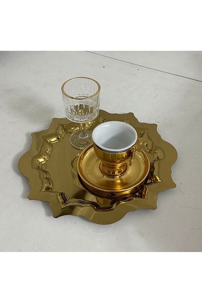 SEVA ÇELİK صينية خدمة موديل الشمس قطعة واحدة من الفولاذ المقاوم للصدأ باللون الذهبي