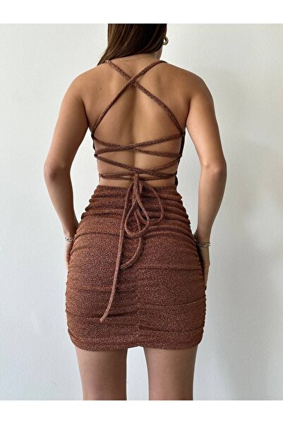 Butik Kadın Simli Sırt Dekolteli Mini Elbise