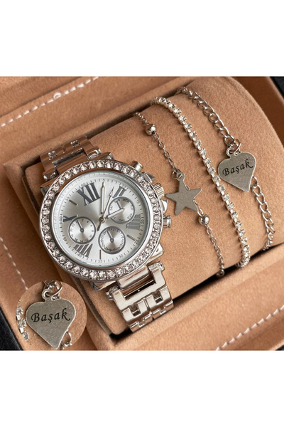 Bika Time Kadın Kol Saati + 3 Adet Bileklik Kişiye özel Bileklik + Gümüş Renk...