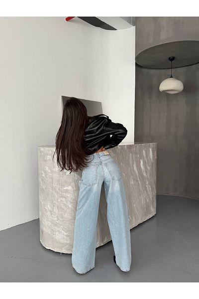 DENİKK Trend CUREA CU COPIE LATĂ PANTALONI JEAN DENIM PALAZZO CU LASER LAZER