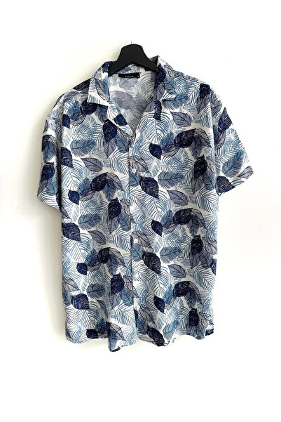 Hazhers Чоловіча сорочка оверсайз з коротким рукавом та коміром, віскозна літня сорочка