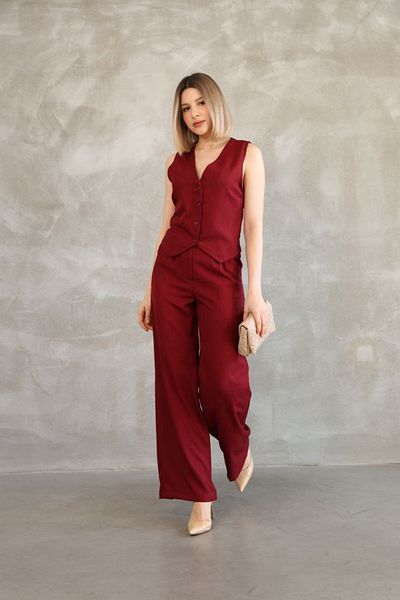 Alegre Bamboo Linen Vest Trousers Claret Red Set