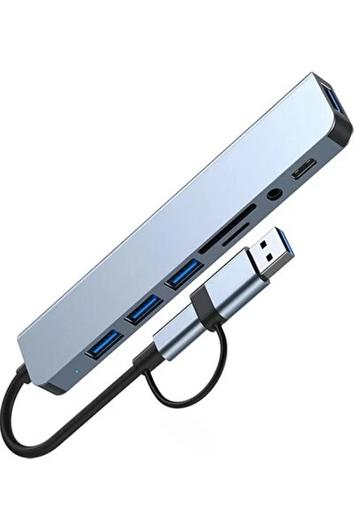 Roichil 8 In 1 USB Type-C USB 2.0/3.0 Audio 3.5 Tf Sd Çevirici Adaptör Çok Portlu Çoklayıcı USB Hub