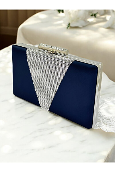 Biçanta Culoare Albastru Marin Culoare Satin Cristal Piatra Geanta Rochie De ...