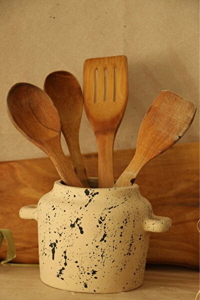 Hoyatap Dekoratif Sıcak Bej Renkli Desenli Kulplu Mini Vazo