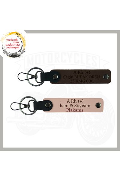 miawiki Yavruağzı-Dark Brown, Exclusive for Biker Style, Motor Keychain with Name Plate and a Rh (+) Blood Group Lettering