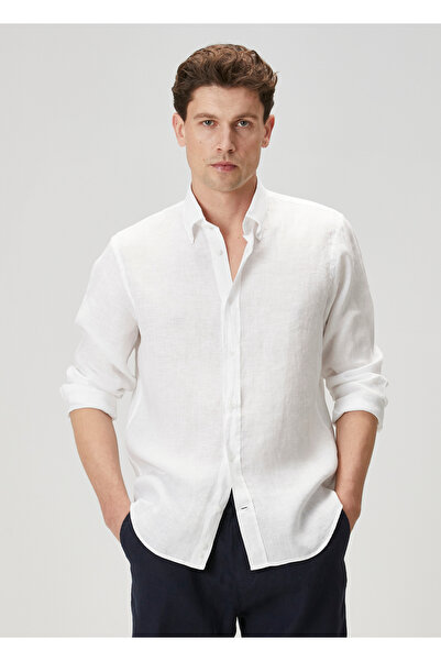 Beymen Collection Comfort Fit Beyaz Keten Gömlek