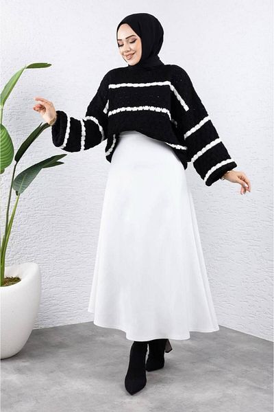 Moda Tendora Women's Puff Scuba Hijab Black Flared Skirt