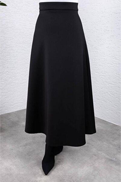 Moda Tendora Fusta neagră evazată pentru femei Puff Scuba Hijab