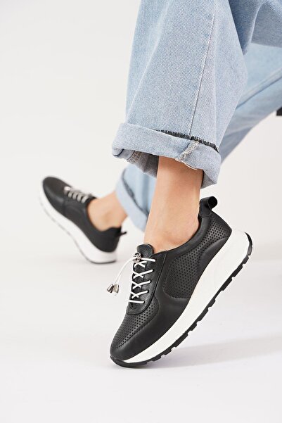 Moda Pie Pantofi sport de damă - Xavri Laser Staple, Back Motion Bench și piele neagră