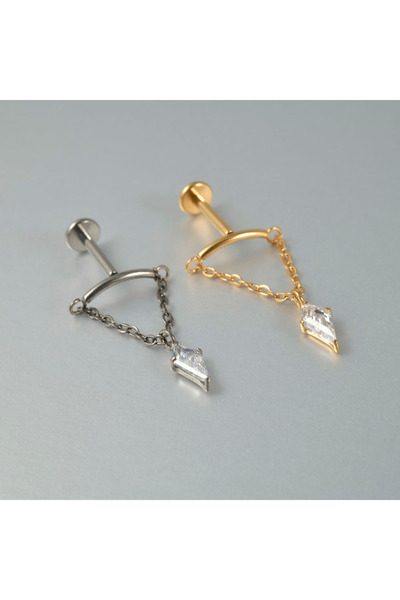 Choice Gold Style 3 1PC G23 Titanium Minimalist Dangle Cartilage Earrings Stud 16G Internally Threaded Zirc