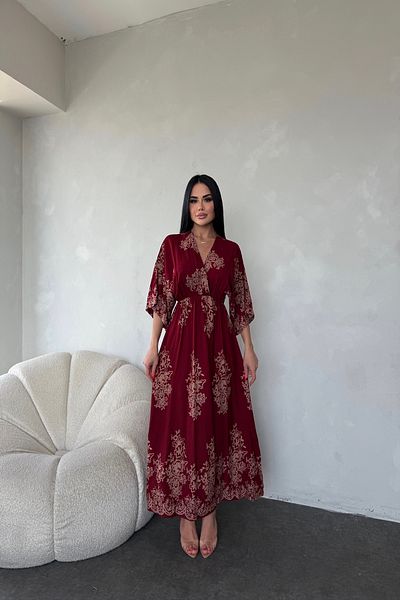 kamacibutik Rochie din țesătură Vskon cu guler dublu cu model etnic