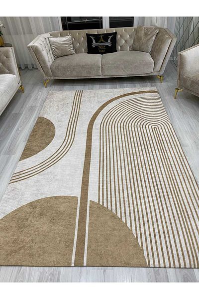 ALLGELSİN Carpet Protection Cover Elastic Carpet Cover Washable Carpet Cover Modern Striped Cover Spongeless Cover