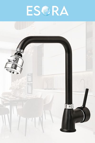 ESORA Black Chrome Delta Kitchen Faucet with Movable Head Kitchen Faucet Sink Mixer with Double Water Inlet