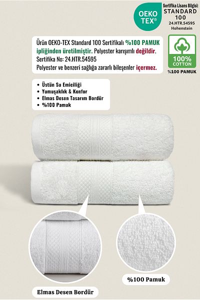 Ellaline Set de 2 prosoape - 100% bumbac, ultra absorbant, bordură cu model diamant moale 50x80cm