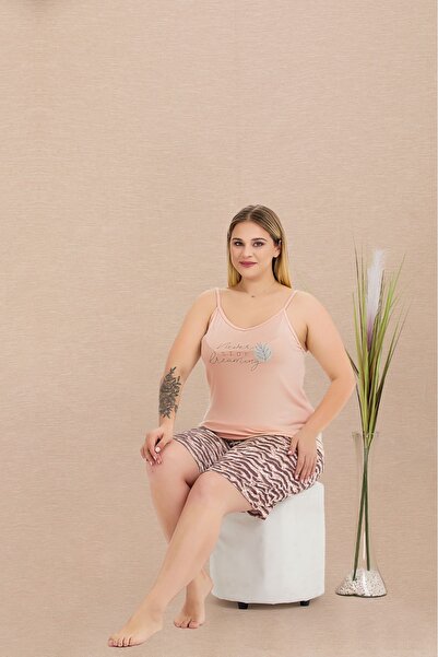 lidofya Hand Written Patterned Large Size Shorts Set