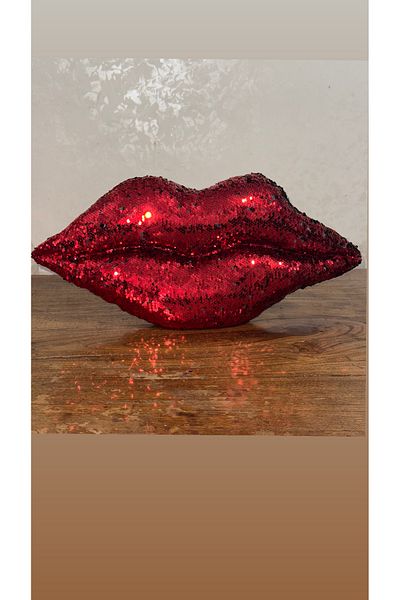 happyteks boutique Decorative Red Sequin Lip Pillow