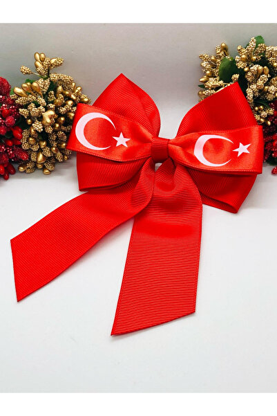 İnDerin الهلال ستار أحمر أبيض Grosgrain الشريط التلقائي القوس مشبك