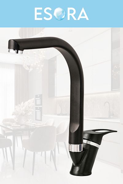 ESORA Black Herringbone Mix Kitchen Faucet with Filter Kitchen Faucet Sink Mixer with Double Water Inlets