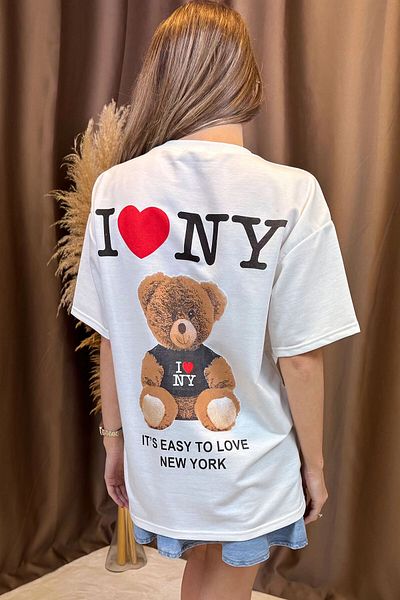 bacc Women's Ecru Love Ny T-Shirt Back and Front Thread Print Bccl- 253007