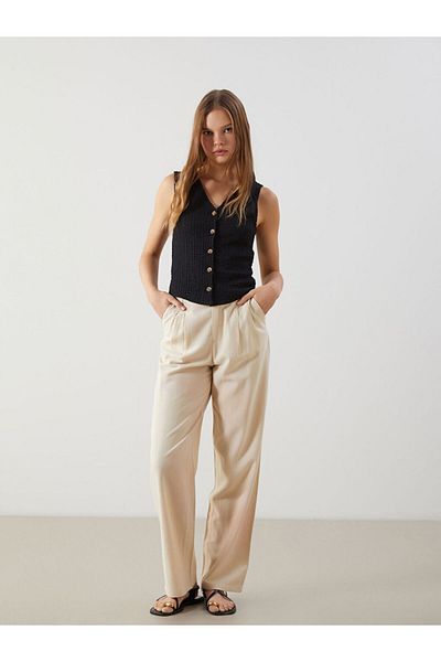 LC Waikiki Γυναικείο πλισέ παντελόνι New Season Linen Mixed - S5GT52Z8