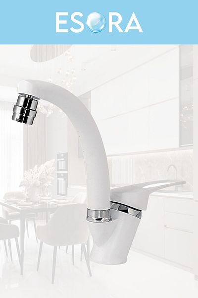 ESORA White Chrome Mix Movable Head Basin Faucet Double Water Grisstone Fountain Bathroom Faucet Kitchen Fountain