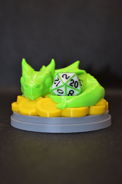 DiceLand DND FRP D20 Zar Tutucu - Koruyucu Sevimli Ejderha Açık Yeşil