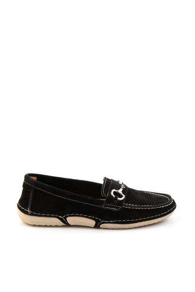 Bambi Siyah Hakiki Deri Kadın Loafer Ayakkabı K01028130601