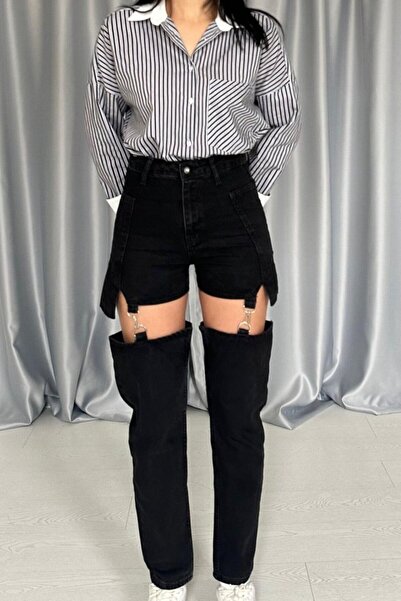 Hariqa Black Strappy Two Piece Jeans Trousers