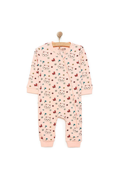 ebebek Hello Baby HelloBaby Kız Kedi Desenli Fermuarlı Patiksiz Tulum