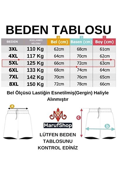 marufshop Erkek Büyük Beden Battal Boy 110 - 150 Kilo Arası İçin Uygun Likralı Penye Şort