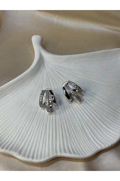 asal jewelry Üçlü Görünümlü Zirkon Taşlı Küpe