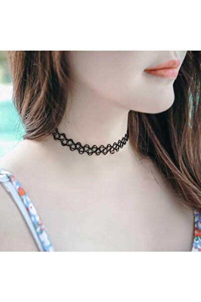 Eva Rose 2 Adet Siyah Choker Tasma Tattoo Kolye