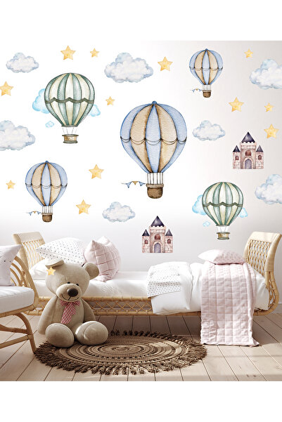 Sticker Sepetim ملصق حائط لغرفة الأطفال بالونات وسحب ونجوم ريترو