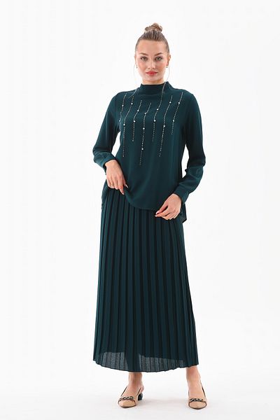 Marvella By Rasha stone chest & plessit skirt takim