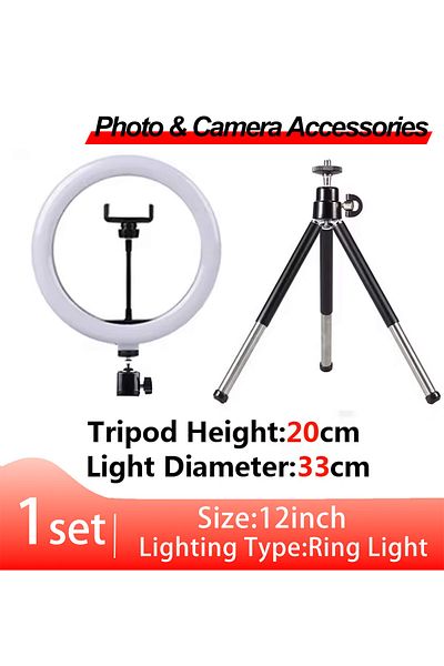 Fomscvka B-33cm 12 inch LED Ring light Photography Lighting Phone Ringlight With Tripod Stand USB Round Fill