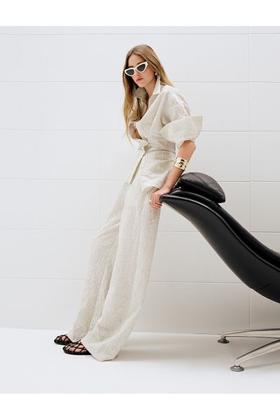Koton Viscose Fabric Comfortable Fit Pocket Textured Straight Loose Leg Trousers