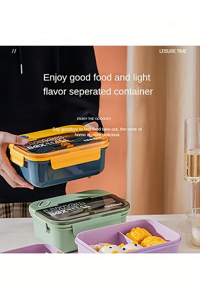COOYA Portable Bento Lunch Box With Tableware Set,2 Compartments,Leak-proof,For offices,school and travel