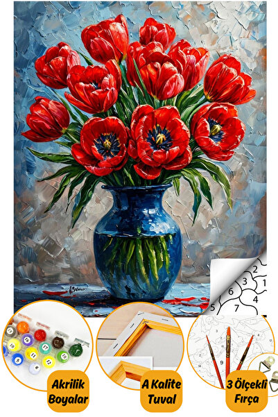 tale hobby Sayılarla Boyama Numaralı Tuval Seti Fırça Boya Dahil 40x50cm Çiçek