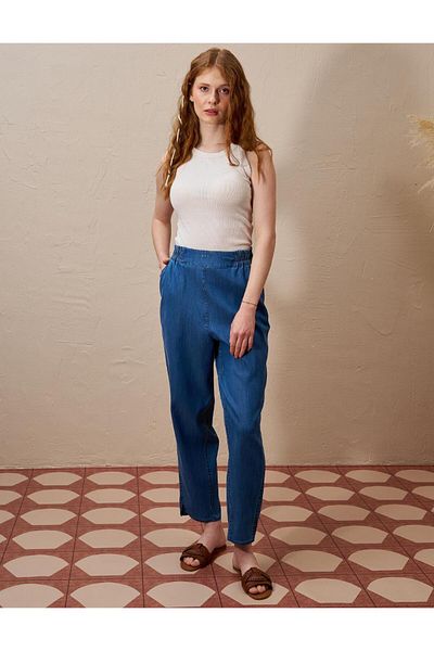 KYR Lyocell Carrot Cut Pants with Elastic Waist Indigo