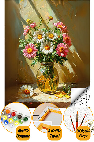 tale hobby Sayılarla Boyama Numaralı Tuval Seti Fırça Boya Dahil 40x50cm Çiçek