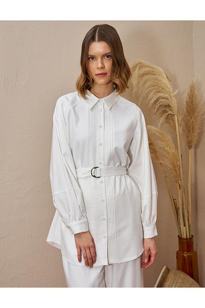 Kayra Rib Stitching Shirt, Lapel Tunic & Optical White